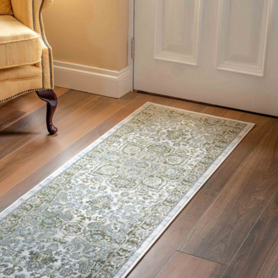 Loomed Green Traditional Floral Medallion Bedroom Living Runner Rug 60X240Cm from B&Q