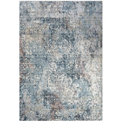 Loomed Blue Grey Contemporary Mosaic Pattern Area Rug 80X150Cm from B&Q