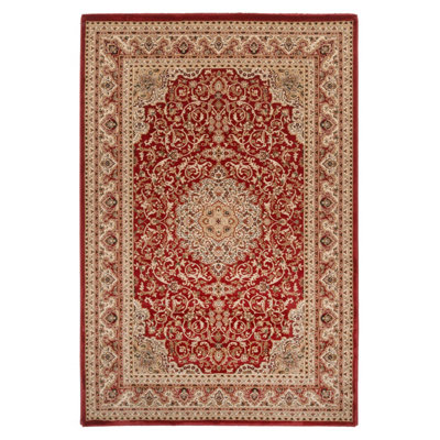 B&Q -  Gold Red Classical Oriental Medallion Runner Rug 60Cm X 240Cm