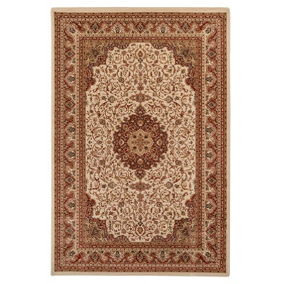 Loomed Red Cream Gold Classical Oriental Medallion Area Rug 80Cm X 150Cm