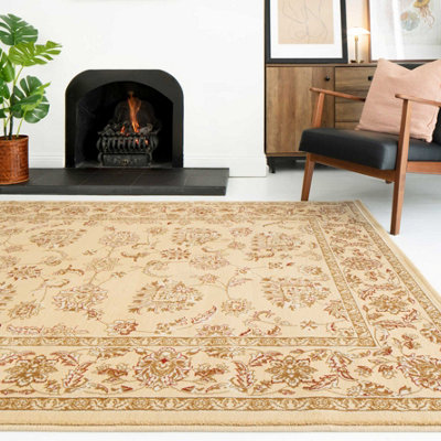 B&Q -  Gold Cream Classical Oriental Floral Medallion Runner Rug 60Cm X 240Cm