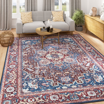Loomed Washable Non-Slip Neutral Beige Distressed Area Rug 80Cm X 150Cm