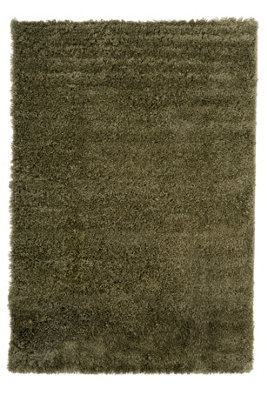 Loomed Olive Green Thick Soft Shaggy Area Rug 60X110Cm from B&Q