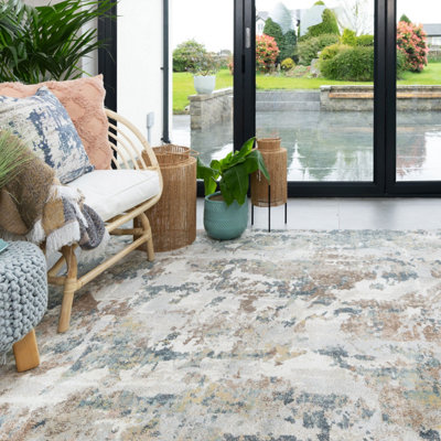 Loomed Blue Grey Abstract Design Modern Area Rug 80X150Cm from B&Q