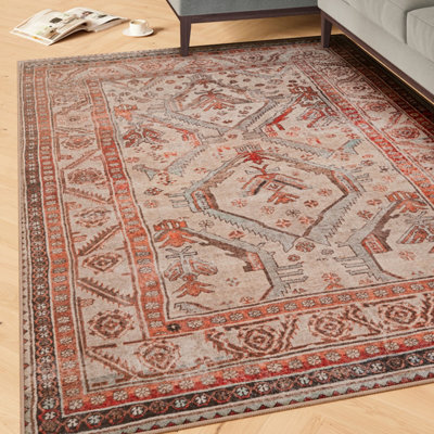 Loomed Neutral Terracotta Beige Vintage Distressed Washable Living Room Area Rug 240Cm X 330Cm from B&Q