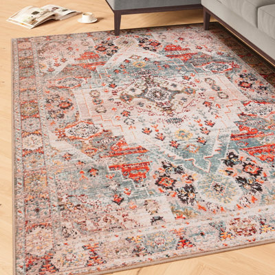 Loomed Beige Grey Distressed Vintage Washable Living Room Area Rug 240Cm X 330Cm from B&Q
