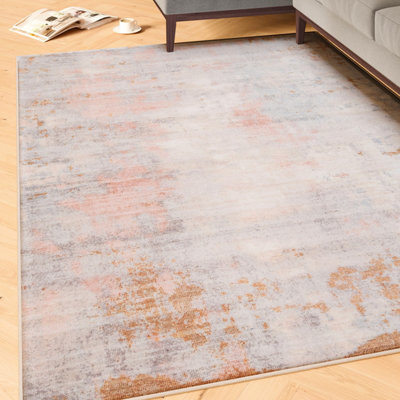 Loomed Beige Pastel Pink Distressed Abstract Washable Living Room Area Rug 200Cm X 290Cm from B&Q