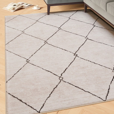 Loomed Beige Grey Trellis Modern Abstract Washable Living Room Area Rug 240Cm X 330Cm from B&Q