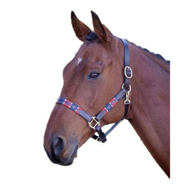 Blenheim Leather Polo Horse Headcollar Red/navy (Pony) from B&Q
