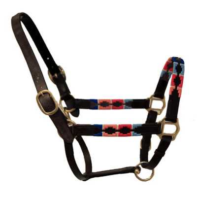 Blenheim Leather Polo Horse Headcollar Turquoise/red/orange/blue (Pony) from B&Q