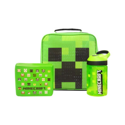 Minecraft Childrens/kids Creeper Lunch Bag And Bottle Set Green (One Size) from B&Q