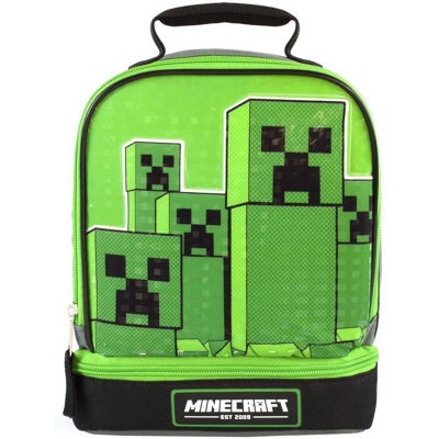 Minecraft Childrens/kids Double Creeper Lunch Bag Green (One Size) from B&Q
