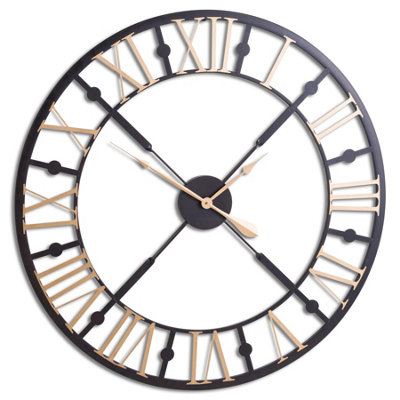 Hill Interiors Skeleton Wall Clock (One Size) Black/Gold