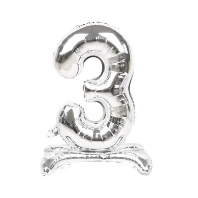 Realmax Standing Number 3 Foil Balloon Silver (One Size) from B&Q