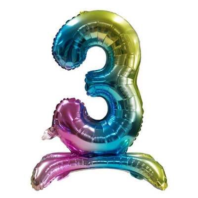 Realmax Standing Number 3 Rainbow Gradient Foil Balloon Multicoloured (One Size) from B&Q
