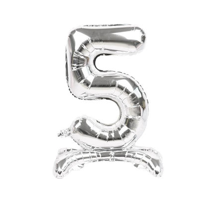 Realmax Standing Number 5 Foil Balloon Silver (One Size) from B&Q