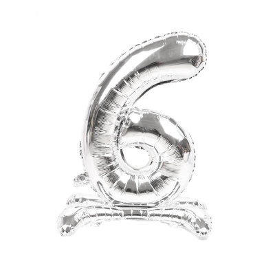 Realmax Standing Number 6 Foil Balloon Silver (One Size) from B&Q