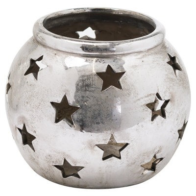 B&Q -  Aspen Star Candle Lantern Silver (10Cm X 14Cm)