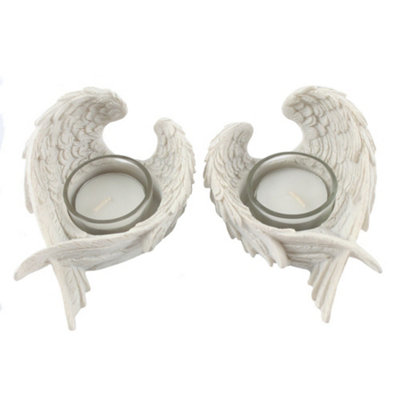  - Something Different Angel Wings Tea Light Holder (Pack Of 2) White (One Size)