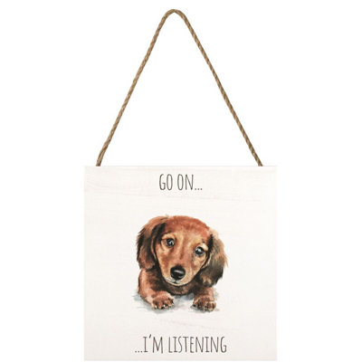 Louise Nisbet Wooden Dachshund Plaque White/brown (One Size) from B&Q