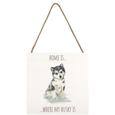 Louise Nisbet Wooden Husky Plaque White/black (One Size) from B&Q