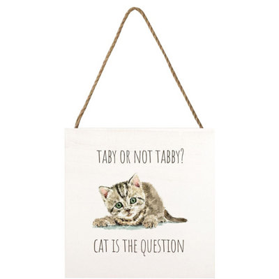 Louise Nisbet Wooden Tabby Cat Plaque White/brown (One Size) from B&Q