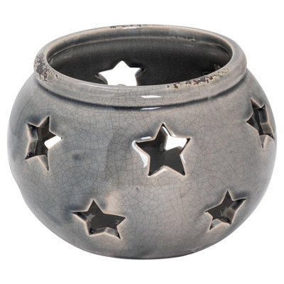 Hill Interiors Ceramic Star Candle Holder Grey (15Cm X 18Cm X 18Cm)