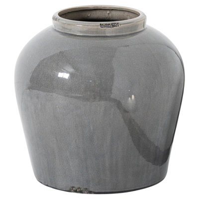 B&Q -  Ceramic Glazed Juniper Vase Grey (37Cm X 37Cm X 37Cm)