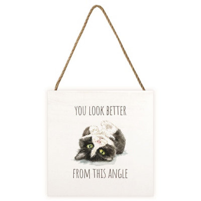 Louise Nisbet Wooden Black & White Cat Plaque White/black (One Size) from B&Q