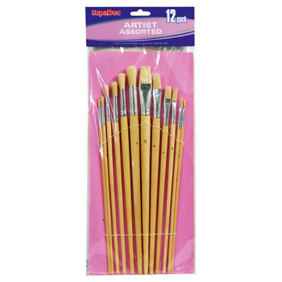 Supadec Wooden Paint Brush Set (Pack Of 12) Yellow (One Size) from B&Q