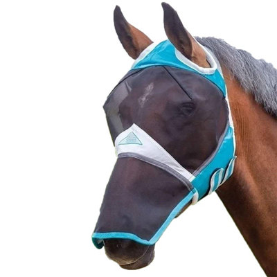 Shires Fine Mesh Ear Holes Horse Fly Mask With Nose Teal (Pony) from B&Q