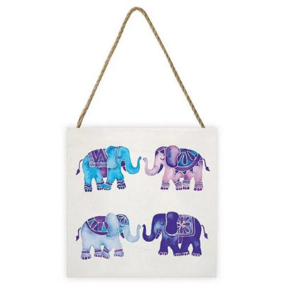 Cat Coquillette Wooden Elephant Plaque Blue (One Size) from B&Q