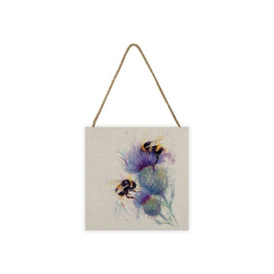 Jane Bannon Bees On Thistle Wooden Plaque Taupe/purple/yellow/black (One Size) from B&Q