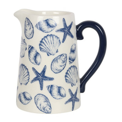 Something Different Coastal Charm Seashells Ceramic Flower Jug White/blue (18Cm X 12Cm X 17Cm) from B&Q