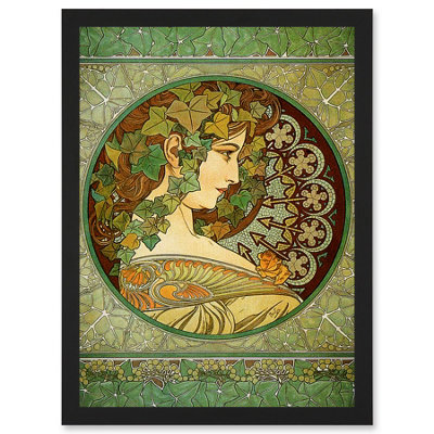 Artery8 Alphonse Mucha Laurel 1901 Art Nouveau Green Vintage Painting Wall Art PrintA4 Size from B&Q