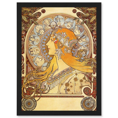Artery8 Alphonse Mucha Zodiac 1896 Art Nouveau Orange Gold Painting Wall Art PrintA4 Size from B&Q