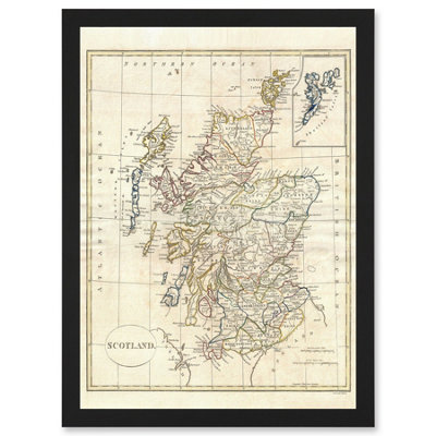 B&Q -  1799 Clement Cruttwell Map Scotland Vintage Historic Iconic Wall Art PrintA4 Size
