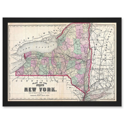 B&Q -  1873 Beers Map New York State Long Island Brooklyn Vintage Wall Art PrintA4 Size