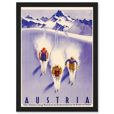 Artery8 Winter Sport Austria Ski Snow Alps Blue Cross Country Wall Art PrintA4 Size from B&Q