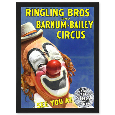 Artery8 Circus Ringling Bros Barnum Bailey Show Clown Wall Art PrintA4 Size from B&Q