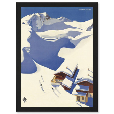 Artery8 Travel Winter Sport Snow Ski Chalet Alps Austria Blue White Wall Art PrintA4 Size from B&Q