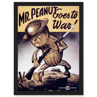 B&Q -  War World Ww2 Usa Mr Peanut Goes To War Helmet Gun Wall Art PrintA4 Size