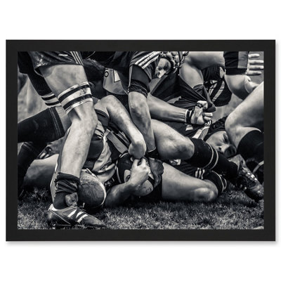 Artery8 B&w Rugby Match Close Up Scrum Teams Hdr Wall Art PrintA4 Size from B&Q