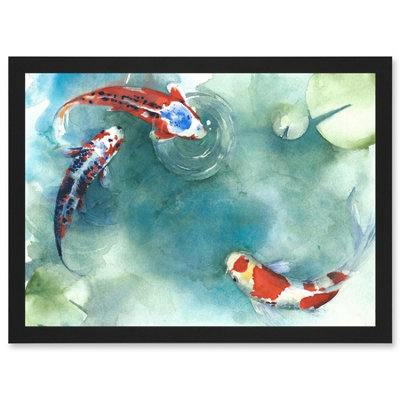 Artery8 Japan Koi Carp Fish With Lilies Wall Art PrintA4 Size from B&Q