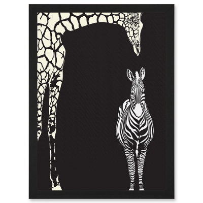 Artery8 Zebra And Giraffe Black & White Zoo Wall Art PrintA4 Size from B&Q