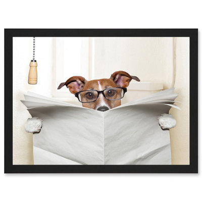 Artery8 Jack Russell Dog Toilet Reading Newspaper Photo Mock Up Wall Art PrintA4 Size from B&Q