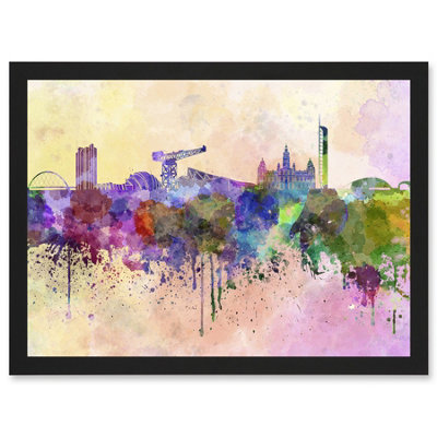 Artery8 Cityscape Paint Splash Skyline Of Glasgow City Wall Art PrintA4 Size from B&Q