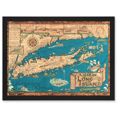 Artery8 Long Island Ny Smith 1933 Pictorial Map History Wall Art PrintA4 Size from B&Q