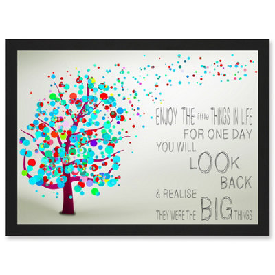 Artery8 Enjoy Little Things Life Bubble Tree Quote Typography Wall Art PrintA4 Size from B&Q