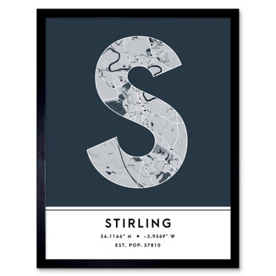 Wee Blue Coo Framed Wall Art Stirling Scotland Uk City Map Modern Typography Stylish Letter Word12X16 Inch from B&Q
